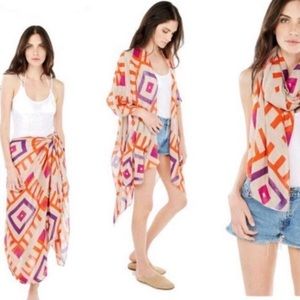 MICHAEL STARS Anthropologie Ruana Boho Motif Convertible Sarong Shawl Scarf Wrap